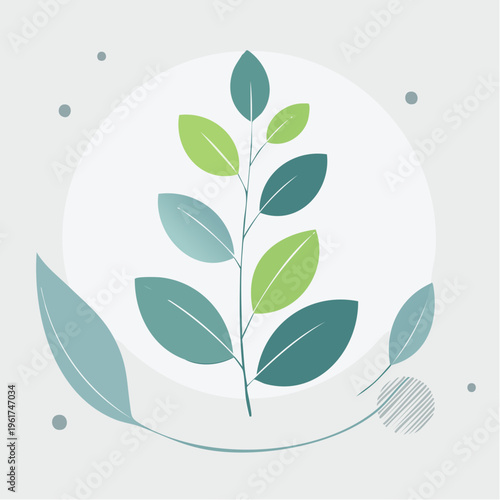 Green leaves illustration with geometric shapes and subtle pastel background