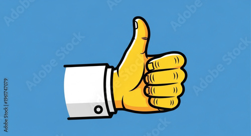 Cartoon Hand Giving a Thumbs Up Gesture on Blue Background.