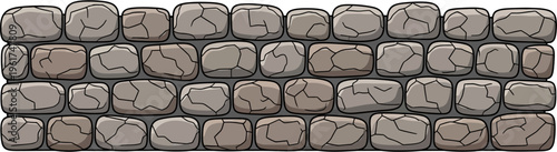 Cartoon style stone wall texture with grey and brown irregular blocks and cracked details.