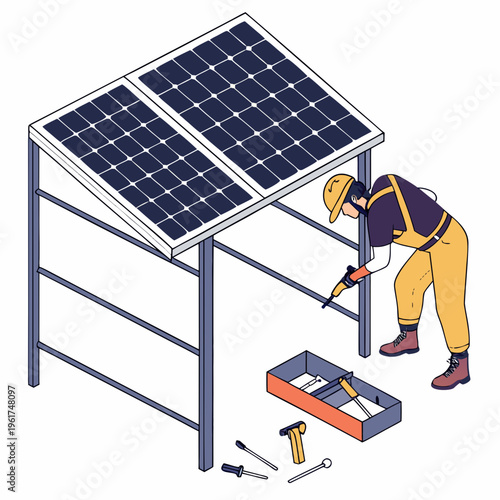 Worker installing solar panel