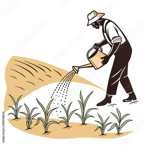 A man watering plants with a watering can