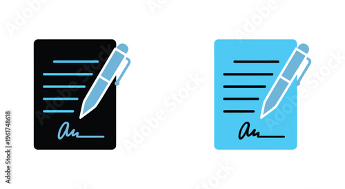 Checklist icon set with blue pen, minimalist flat vector icons, outline, glyph, linear, clipart, sticker style, task list, planning, productivity and workflow management concept.