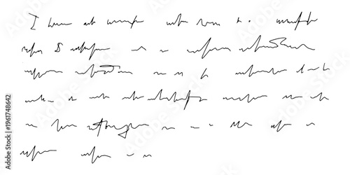 Doodle illustration handwriting illegible text. Vector simple poetic work written by a pen. Sweeping hand drawn