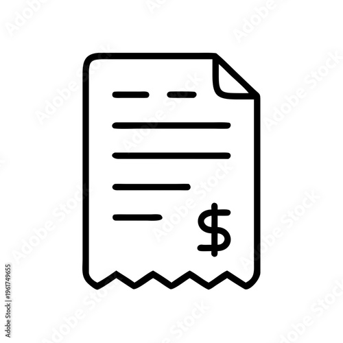 Receipt with dollar sign and jagged edge, symbolizing financial transaction and expense tracking