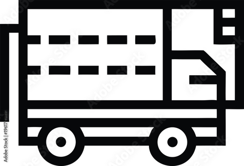 Commercial Delivery Truck Line Icon with Dashed Lines for Logistics and Shipping