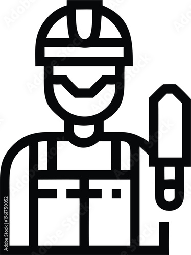 Construction Worker Wearing Hard Hat Holding Trowel for Building and Masonry Tasks