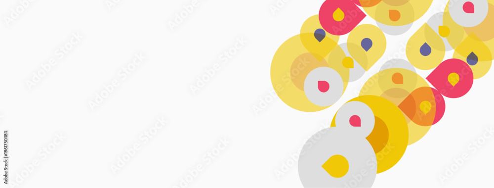 Fototapeta premium Abstract circles overlap, creating vibrant color patterns. Yellows, oranges, reds dominate white background. Minimalist design.