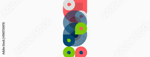 Abstract composition featuring overlapping circles, vibrant colors, simple shapes. Modern design, clean aesthetic, balanced arrangement.