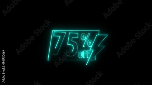 Blue neon percentage sign 75 percent glowing in dark background digital marketing growth concept neon sign percentage.