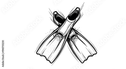 Pair of Swimming Flippers Hand Drawn Sketch Illustration.