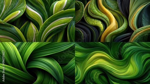 Vibrant green abstract background with wavy leaves