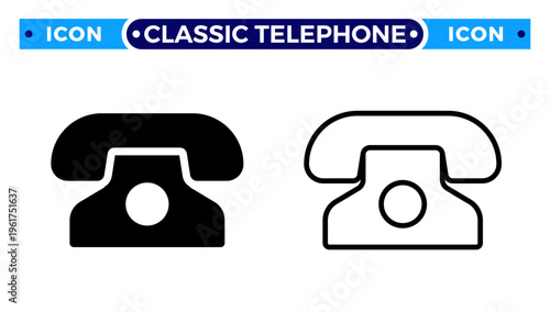 Classic Landline Telephone and Customer Support Communication Vector Icon Set