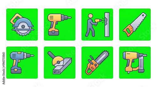 Handy Construction and DIY Tools Vector Icons Set for Building and Repair Projects