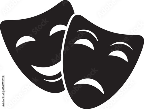 Theatre Masks, Comedy Tragedy Faces, Black Silhouette, Drama Icons