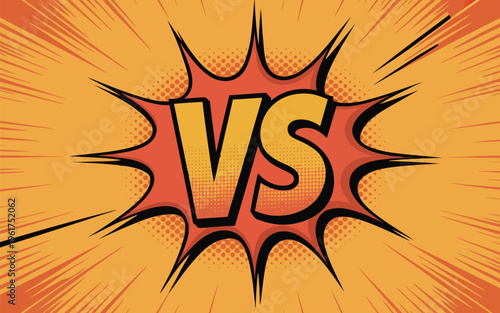 Bold versus letter graphic in a vibrant comic book explosion style on an orange yellow background