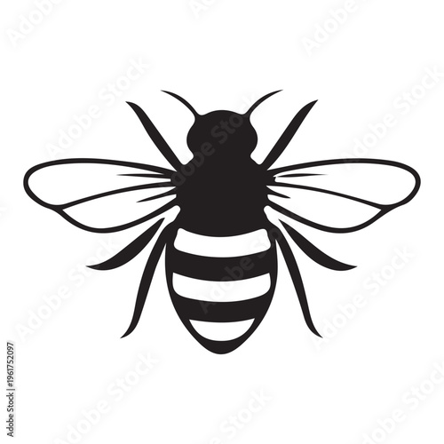 Black and white honey bee vector illustration isolated on white background, minimalist bumblebee icon for nature, organic honey logo design. Art & Illustration