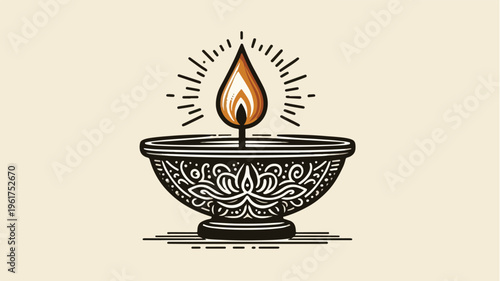 Decorative Diya Oil Lamp Festival Illustration