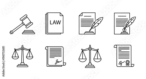 Law and Justice Symbols Icons Set.