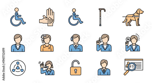 Accessibility icons for people with disabilities.