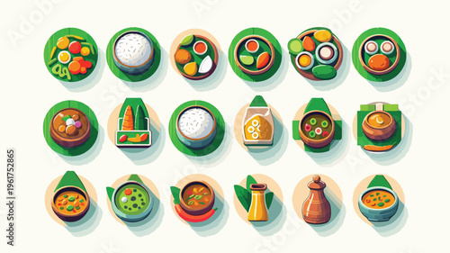 Indian Cuisine Top View Food Illustration Set