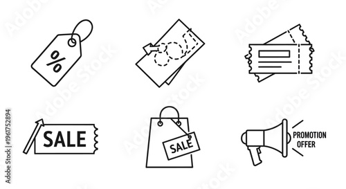 Sale shopping discount promotion icons.