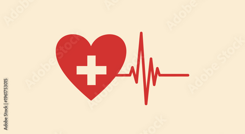 Medical Heartbeat Symbol with Cross.
