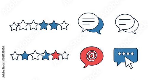 Colorful chat and rating icons.