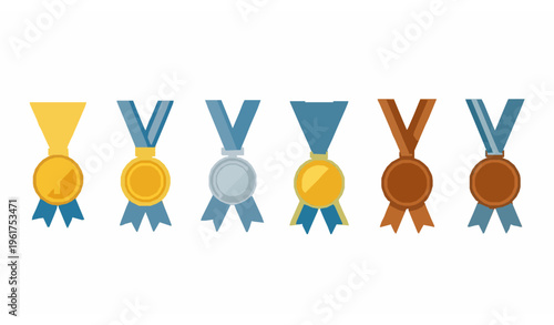 Medal set with ribbons vector award badges flat style collection