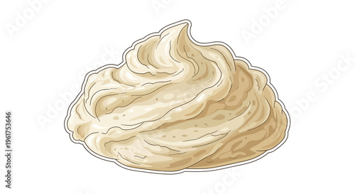 Creamy Swirl of Whipped Cream Isolated on White Background