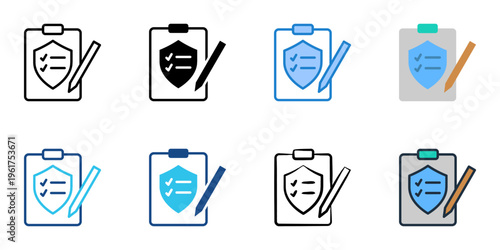 Safety check icons set multiple style collection. Editable stroke 
