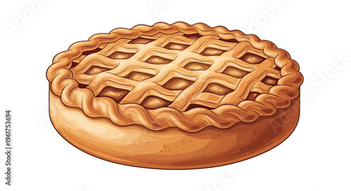 Delicious golden brown apple pie with lattice crust, isolated on white background