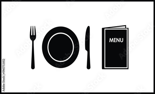 Black plate with fork knife menu.