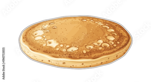 Golden Brown Pancake with Bubbles Isolated on White Background