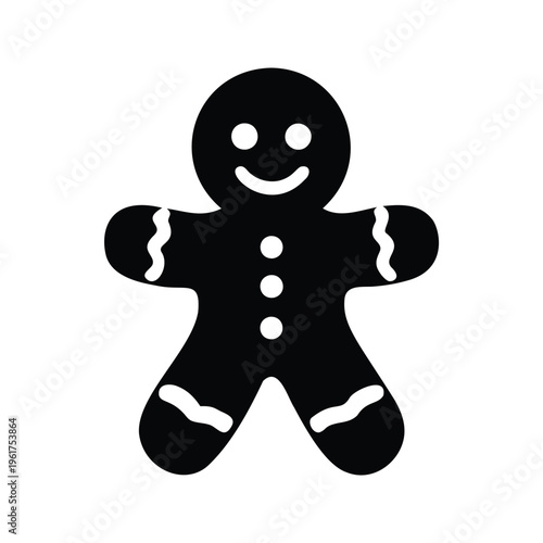 A happy gingerbread man a smiley face, standing arms outstretched, silhouette vector illustration, gingerbread mansilhouette vector illustration