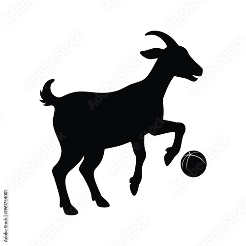 Silhouette of a goat kicking a ball, dynamic action pose, vector illustration, goat playing silhouette vector illustration