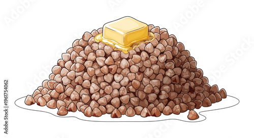 Pile of Buckwheat Groats with Melting Butter