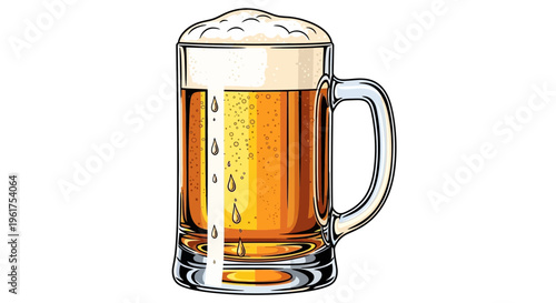 Refreshing Beer Mug with Frothy Head and Bubbles