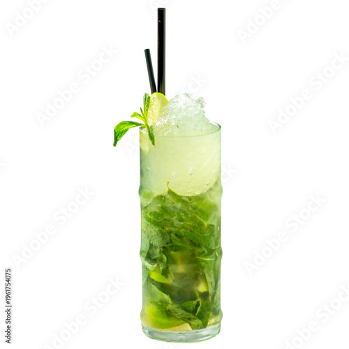 Fotografi Mojito Cocktail with Lime and Mint Isolated on Transparent Background