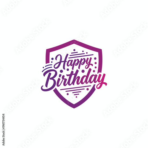 Happy Birthday Typography inside Shield Badge Vector Graphic