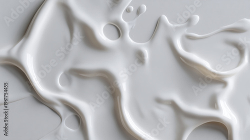 Smooth, flowing white liquid forms organic shapes and textures on a flat surface, resembling milk or cream in motion.