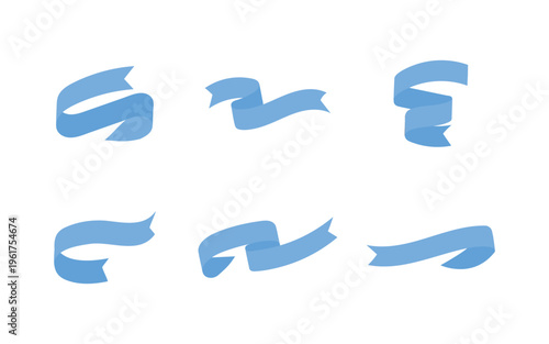 A collection of six vibrant blue ribbon banners arranged in a scattered pattern