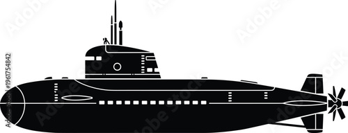 submarine silhouette underwater vessel naval military transport ocean exploration sea vehicle maritime technology navy illustration vector design concept