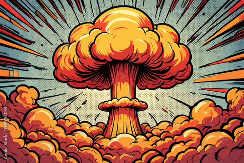 Obraz na płótnie Atomic Bomb Explosion with Mushroom Cloud – Nuclear Blast Concept Background