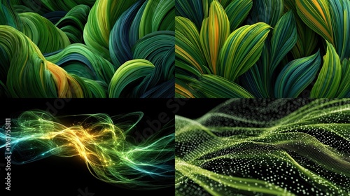 Vibrant green technology abstract background with glowing effects