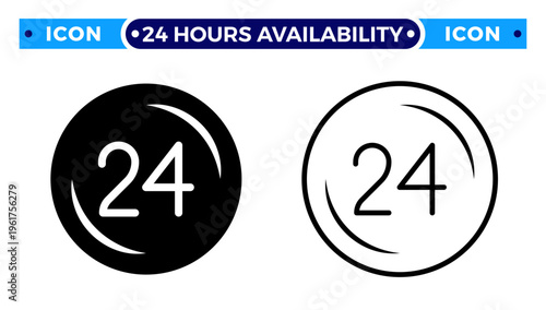 24 Hours Customer Availability and Full-Time Support Vector Icon Set