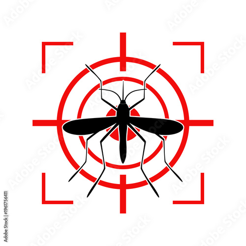 Red target with mosquito, Mosquito prohibition symbol, Concept Pest and insect control in the home. Flat vector illustration