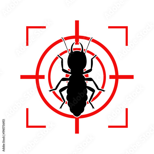 Red target with Termite, Termite prohibition symbol, Concept Pest and insect control in the home. Flat vector illustration