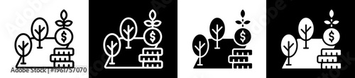 Land Investment Icon Set In Black And White Filled Style Collection 