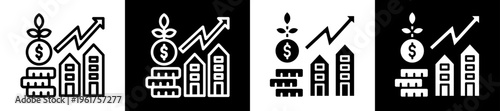 Building Investment Icon Set In Black And White Filled Style Collection 