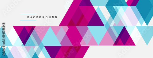 Abstract geometric shapes, triangles dominate. Pink, purple, blue hues create modern design. Minimalist style, clean background.